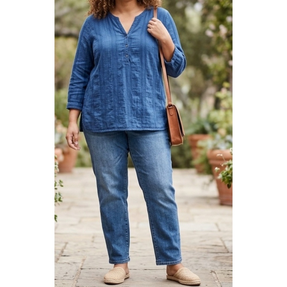 Pure Jill J Jill Indigo Top Tunic Popover Shirt Blouse Sz XL 14 16 Blue